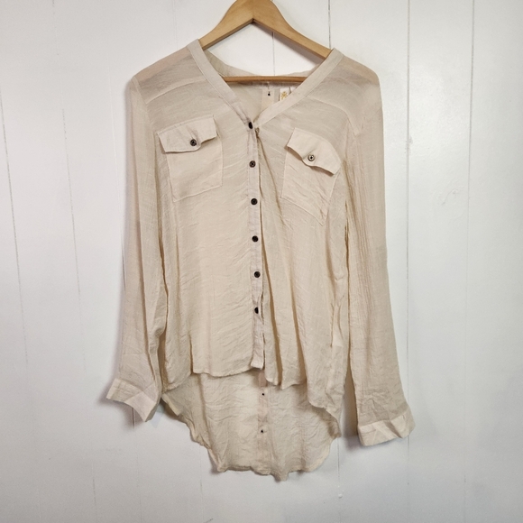 Adiva Sheer Lightweight Loose Long Sleeve Blouse Top Beige Size Small Boho - Picture 1 of 11